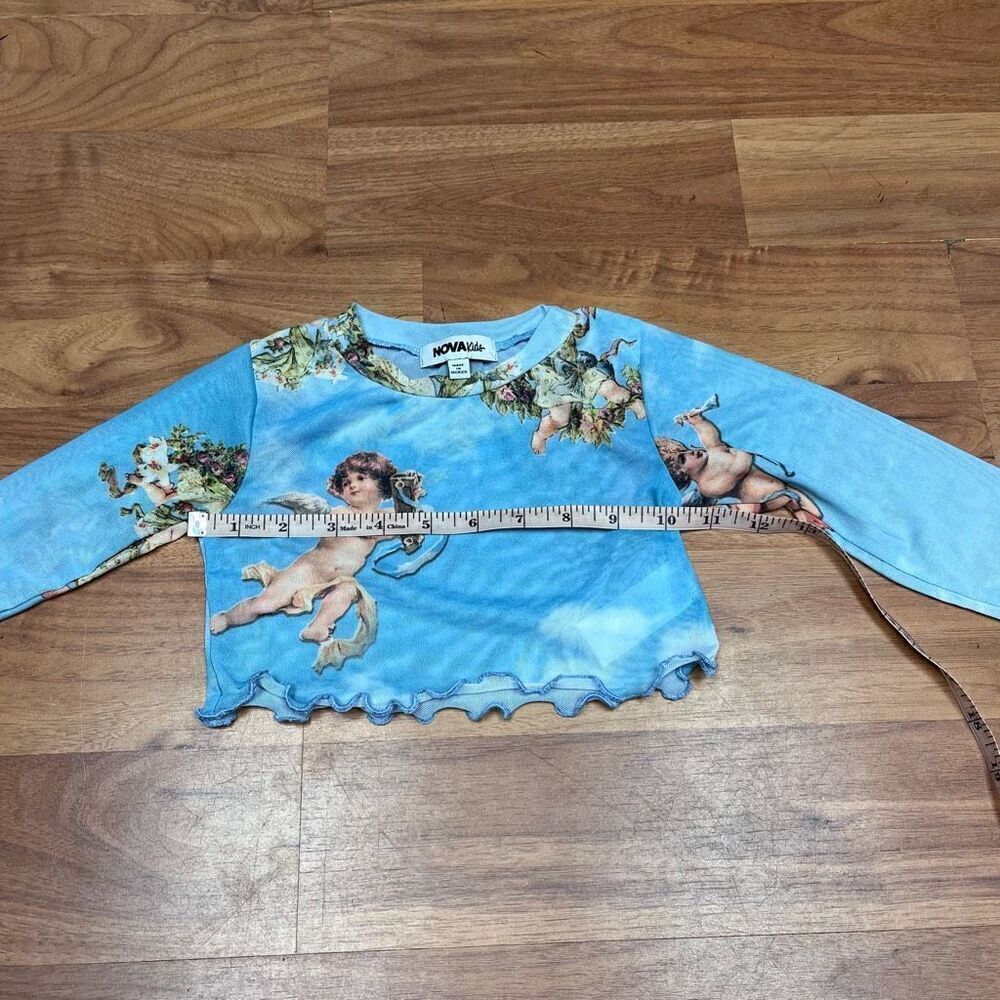 Nova Kids Girls Angel Lettuce Edge Trim Long Sleeve Crop Top Blue Size 2T - Picture 7 of 9